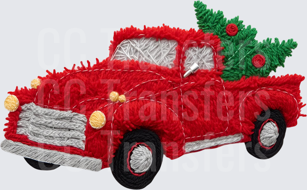 Embroidered Red Vintage Truck Christmas Tree (DTF)