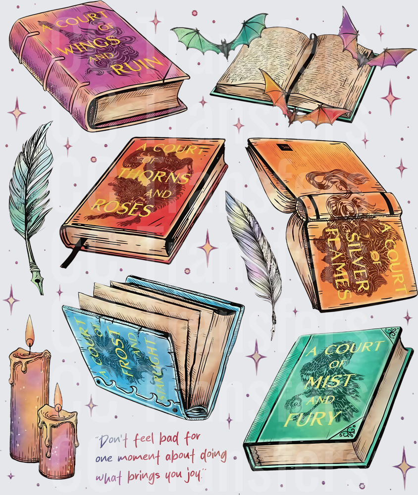 Fantasy Book Series Illustrated Collection with Candles and Quote (DTF)