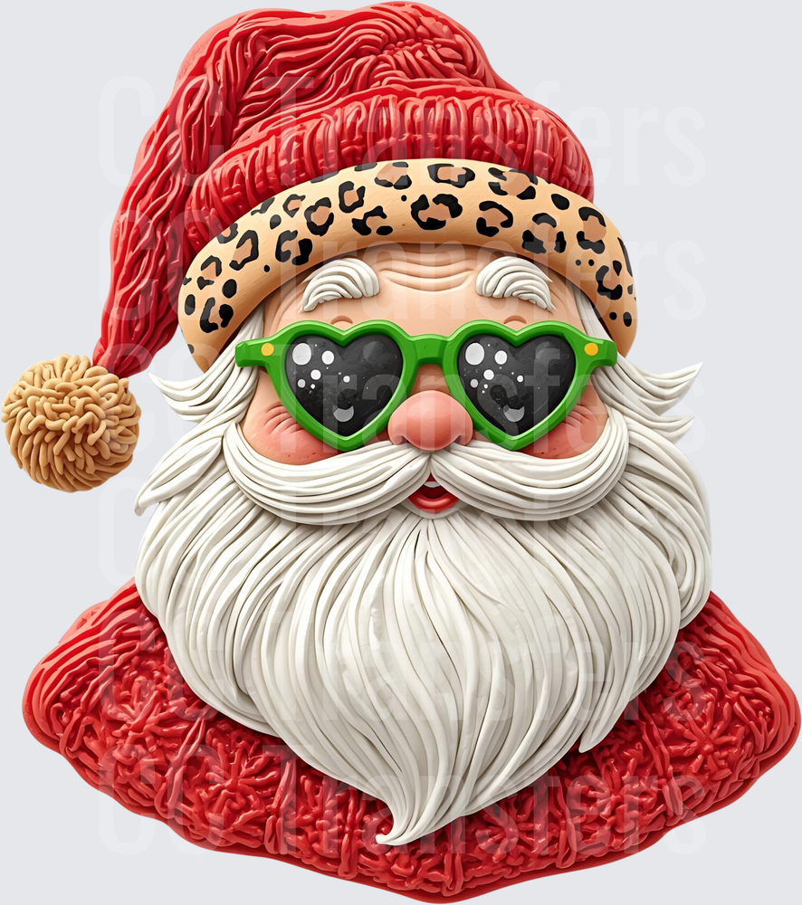 Jolly Santa Leopard Hat Green Heart Sunglasses 3D (DTF)