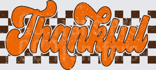 Retro Thankful Script Brown Checker Grunge (DTF)