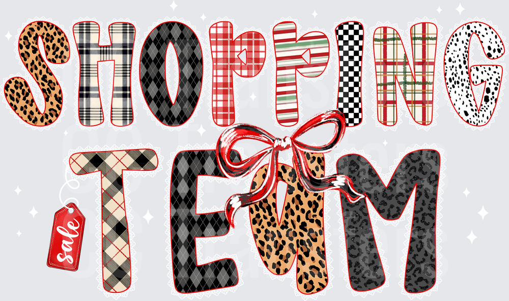 Shopping Team Mixed Pattern Letters Red Bow Sale Tag (DTF)