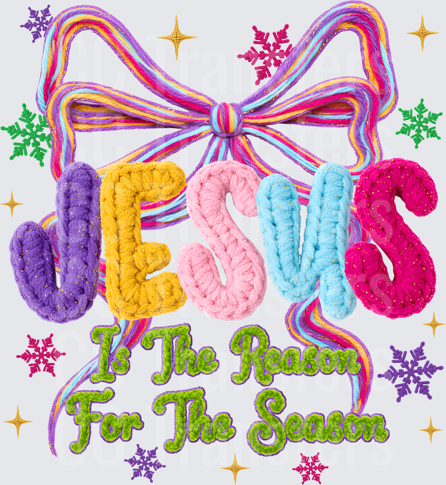 Jesus Is The Reason For The Season Yarn Bow Christmas (DTF)