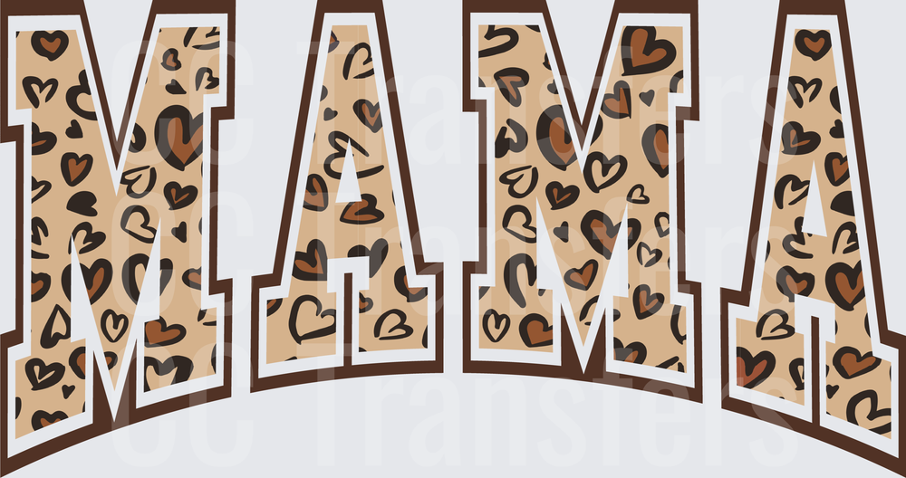Mama Varsity Letters Leopard Heart Pattern (DTF)