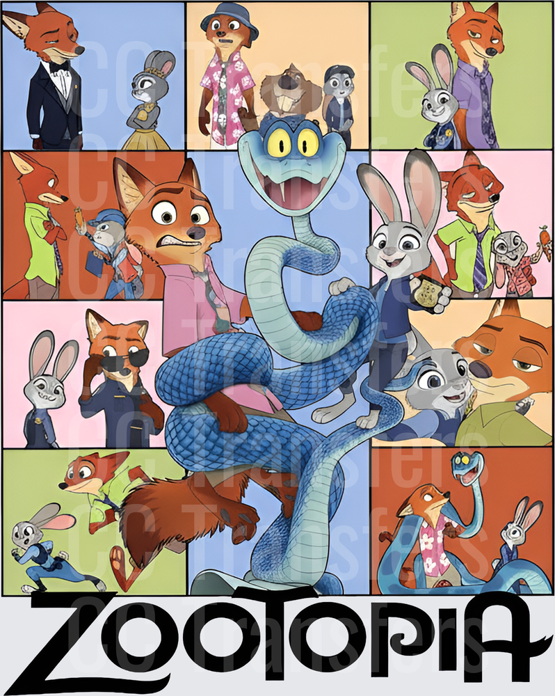 Animated Animal Characters Multi-Panel Collage (DTF)