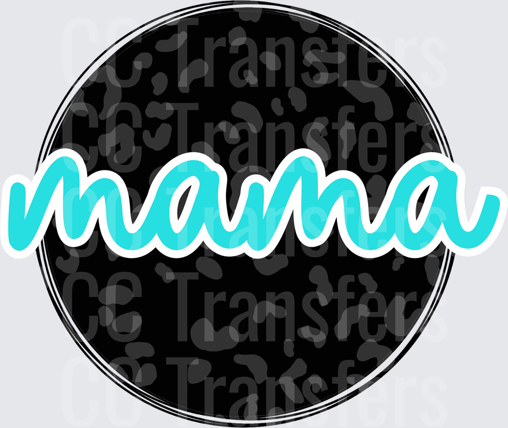 Mama Teal Script Black Leopard Circle (DTF)