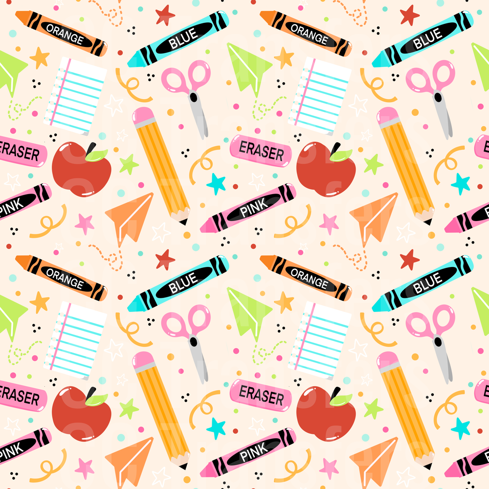 Colorful Back to School Supplies Pattern (DTF)