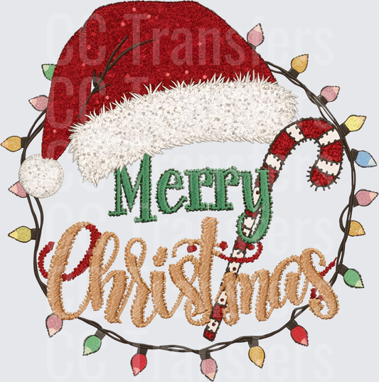 Merry Christmas Santa Hat Candy Cane String Lights (DTF)
