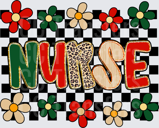 Nurse Retro Checkered Floral Leopard Mixed Pattern (DTF)