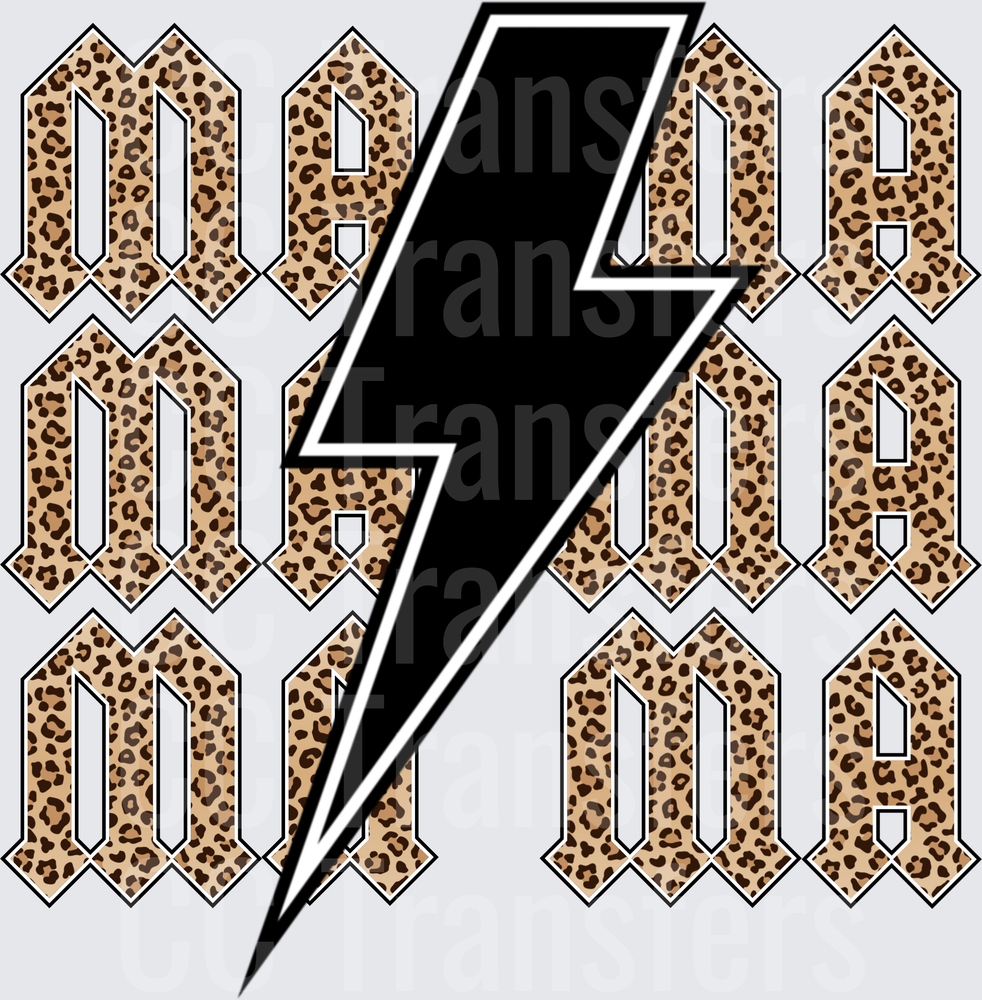 Leopard Print Mama Rock Lightning Bolt Repeat Pattern (DTF)