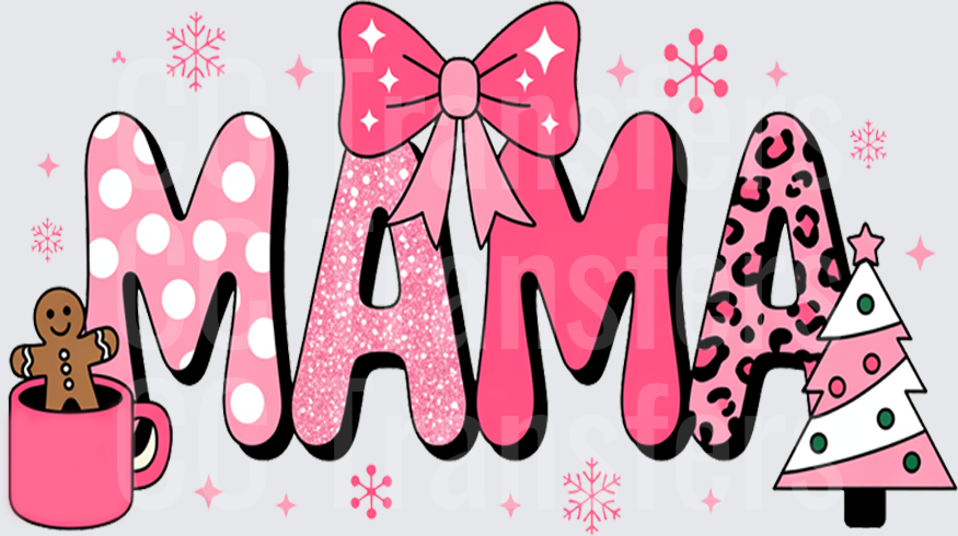 Pink Christmas Mama Bow Leopard Polka Dot Holiday (DTF)