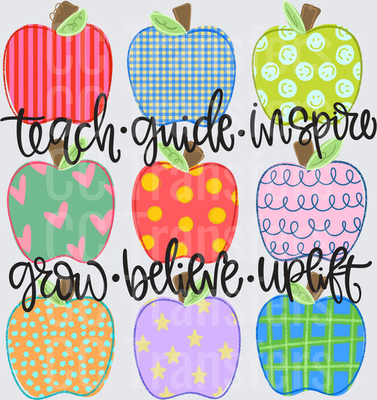 Nine Patterned Apples Teach Guide Inspire Grow Believe Uplift (DTF)
