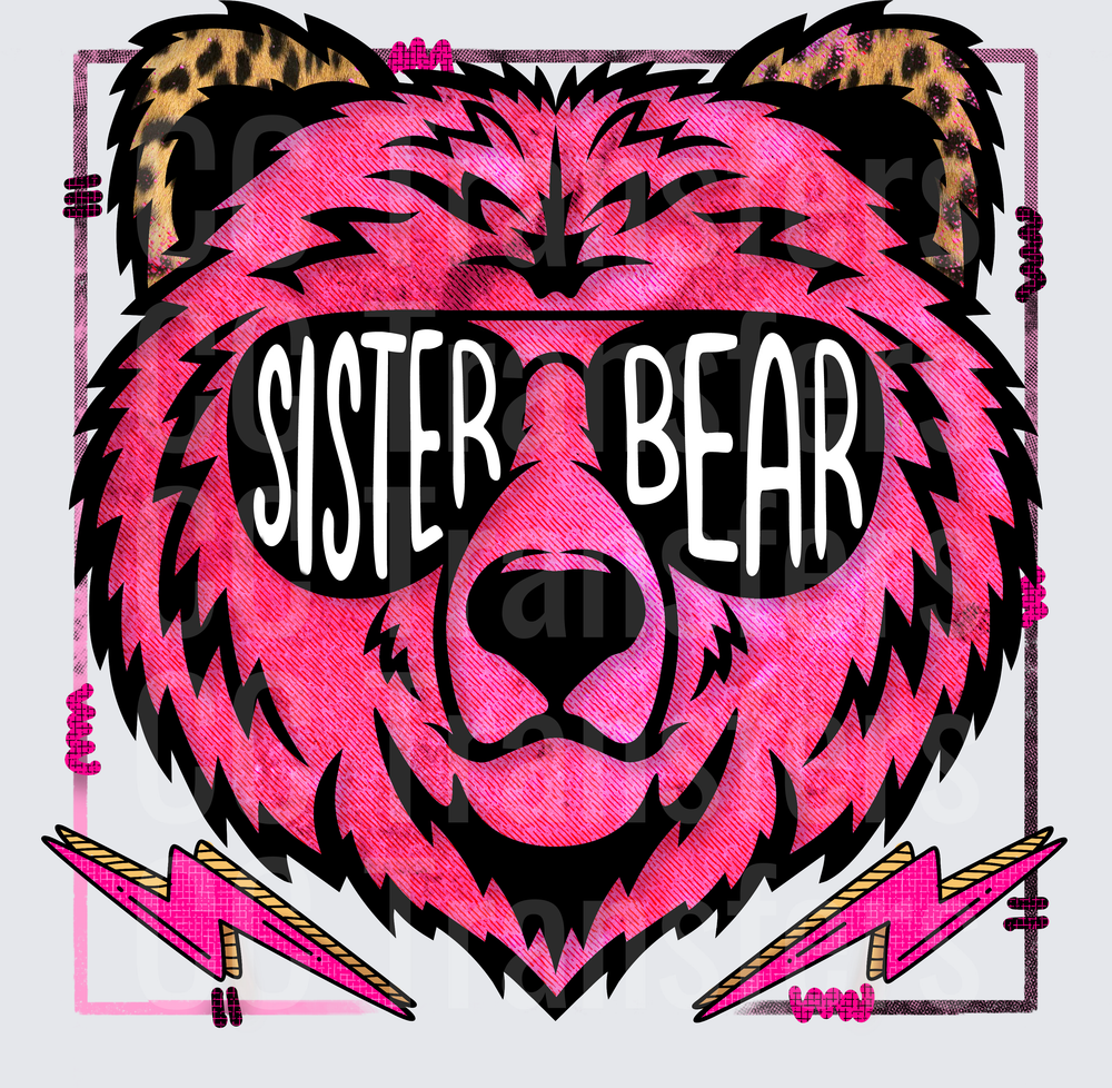 Sister Bear Hot Pink Leopard Bear Sunglasses Lightning (DTF)