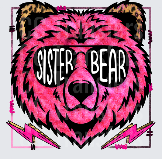 Sister Bear Hot Pink Leopard Bear Sunglasses Lightning (DTF)
