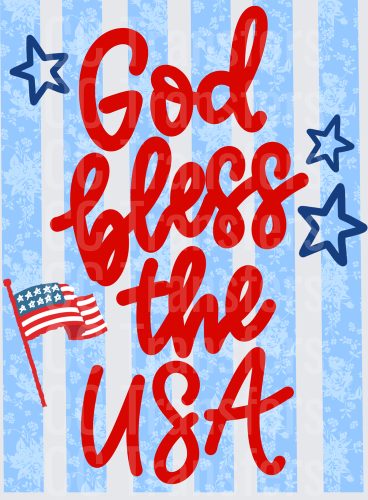 God Bless the USA Patriotic Script Stars Flag (DTF)