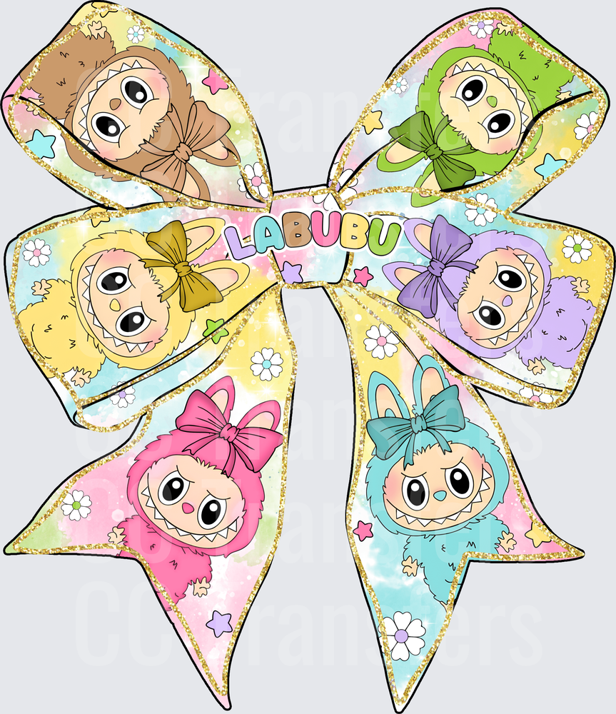 Pastel Bow Collage Fuzzy Monster Characters Floral (DTF)