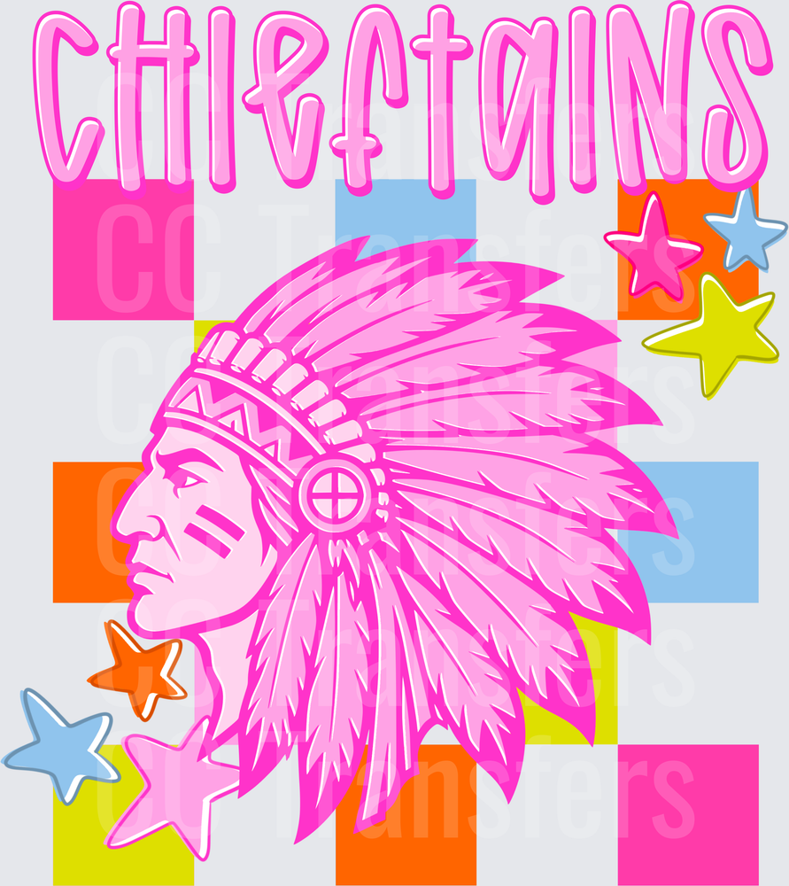 Chieftains Pink Native Chief Headdress Colorful Retro (DTF)
