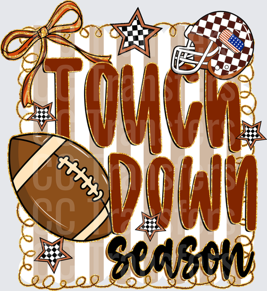 Touchdown Season Football Helmet Bow Checkered Stars (DTF)