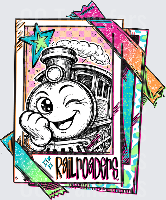 Winking Cartoon Train Engine Railroaders Retro Card (DTF)