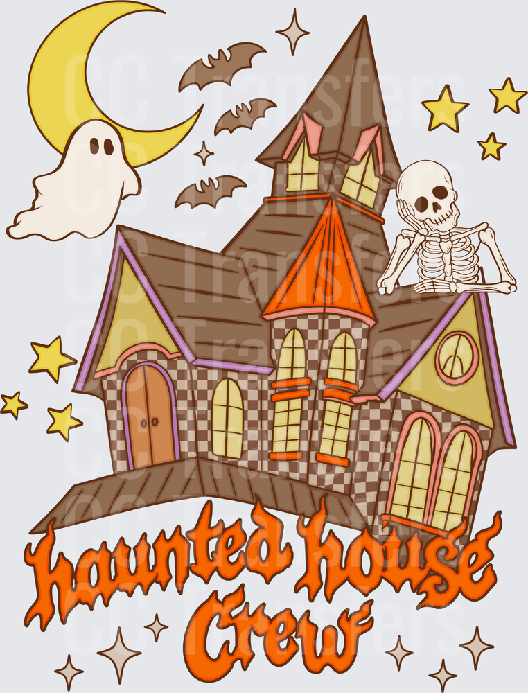 Haunted House Crew Halloween Ghost Skeleton Bats (DTF)
