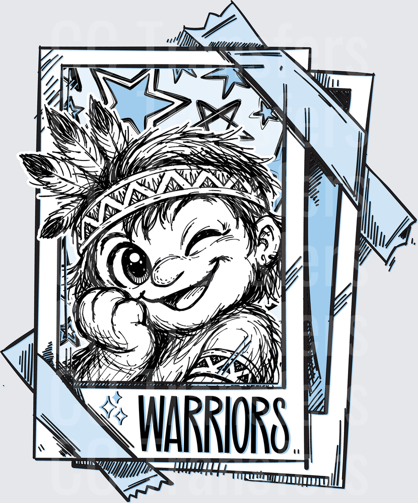 Cartoon Native Warrior Mascot Sketch Stars Warriors DTF