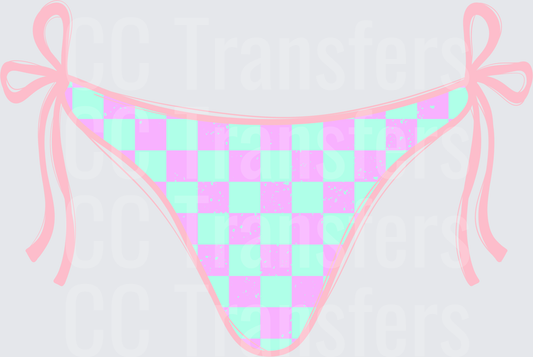 Pastel Checkered Tie-Side Bikini Bottom (DTF)