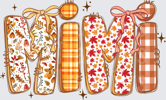 Mimi Fall Patchwork Plaid Autumn Leaves Bow Letters (DTF)