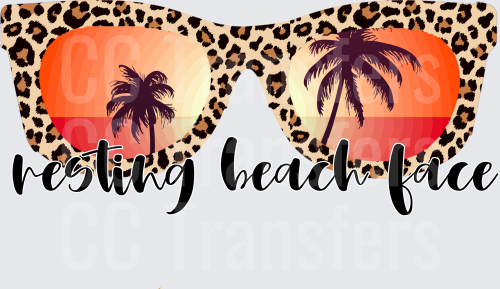 Resting Beach Face Leopard Sunglasses Sunset Palm Trees (DTF)