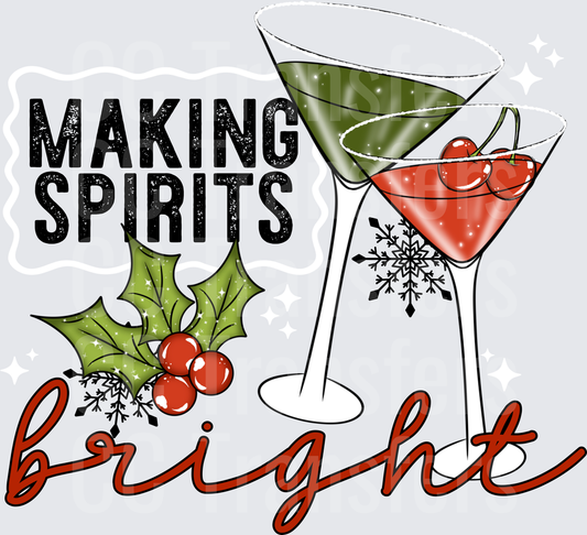 Making Spirits Bright Christmas Cocktails Holly Design (DTF)