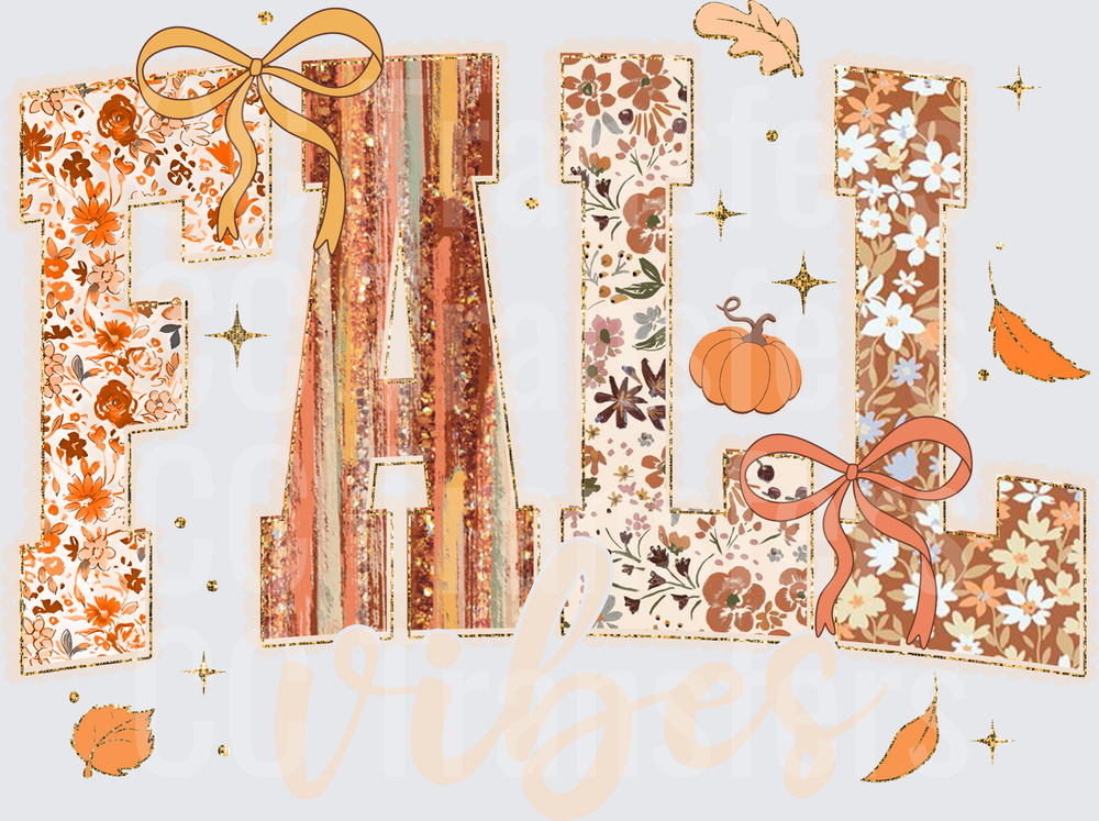 Fall Vibes Floral Patchwork Letters Bows Pumpkin (DTF)