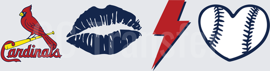 Baseball Fan Bundle Cardinal Bird Lips Lightning Heart (DTF)
