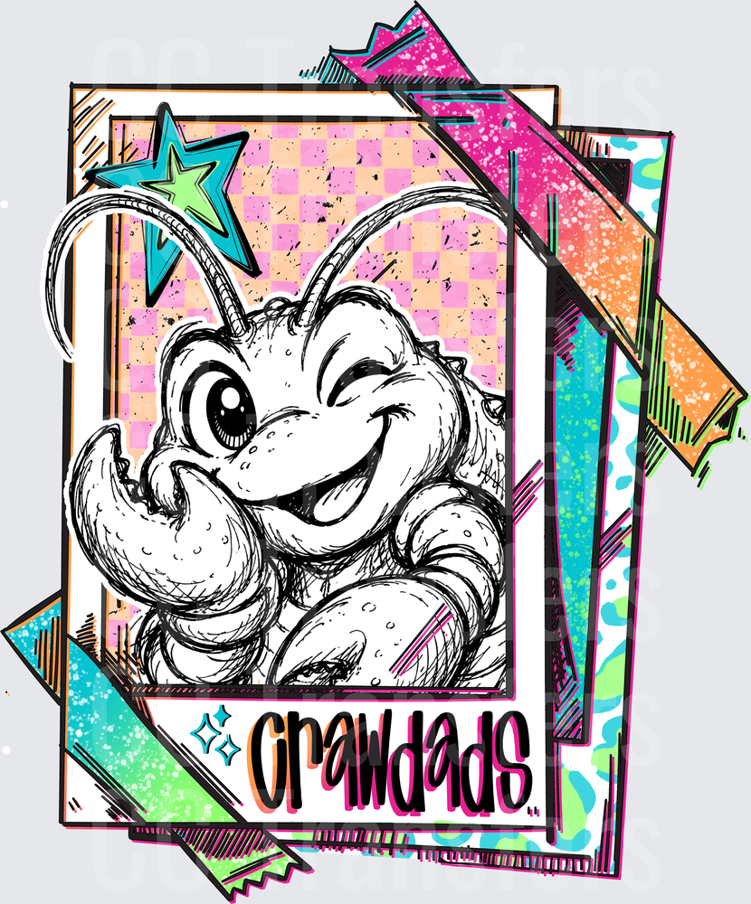 Crawdads Retro Cartoon Crawfish Trading Card Style (DTF)
