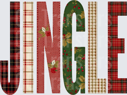 Jingle Mixed Plaid Flannel Holiday Patchwork Letters (DTF)