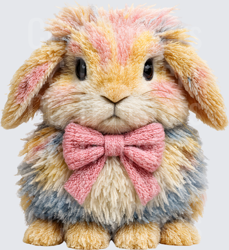 Fluffy Pastel Rainbow Bunny with Pink Bow (DTF)