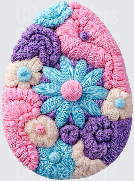 Embroidered Floral Easter Egg Pastel Yarn Texture (DTF)