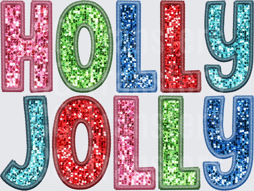 Holly Jolly Colorful Sequin Embroidery Patch Letters (DTF)