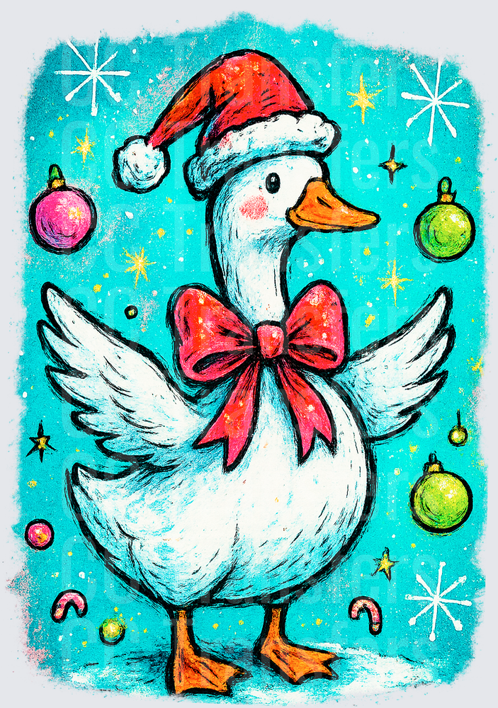 Festive White Goose Santa Hat Red Bow Christmas Ornaments (DTF)