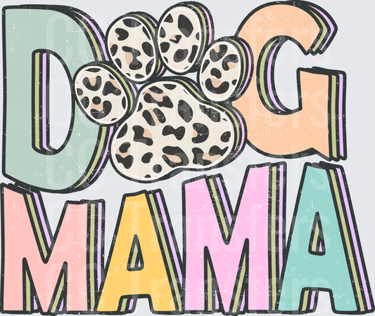 Dog Mama Leopard Paw Print Pastel Retro Bold Letters (DTF)