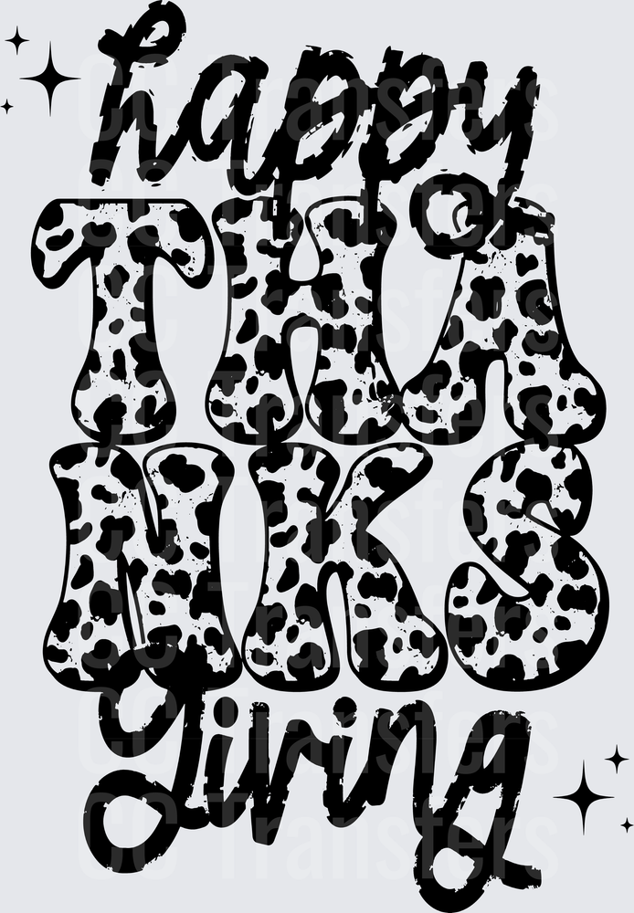 Happy Thanksgiving Cow Print Retro Lettering Design (DTF)