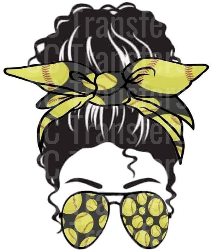 Messy Bun Girl Softball Bandana Sunglasses (DTF)