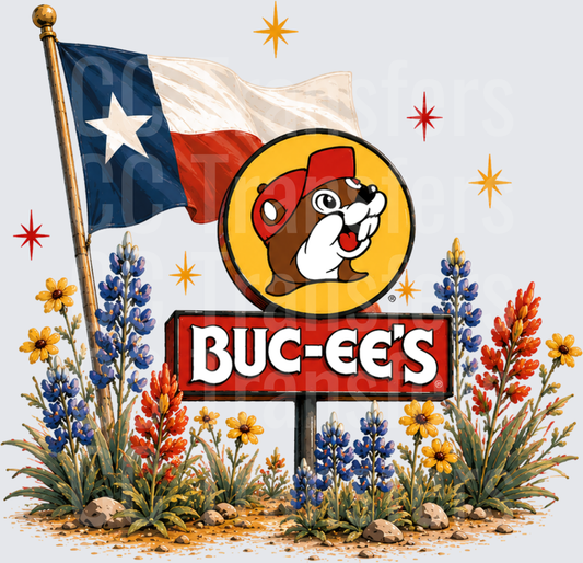Texas Flag Beaver Roadside Sign Wildflowers (DTF)