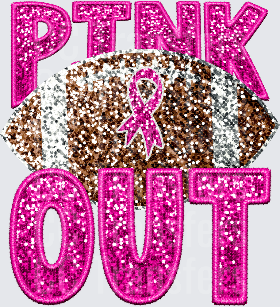 Pink Out Glitter Sequin Football Breast Cancer Ribbon (DTF)