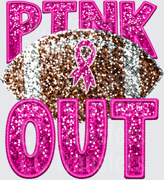 Pink Out Glitter Sequin Football Breast Cancer Ribbon (DTF)