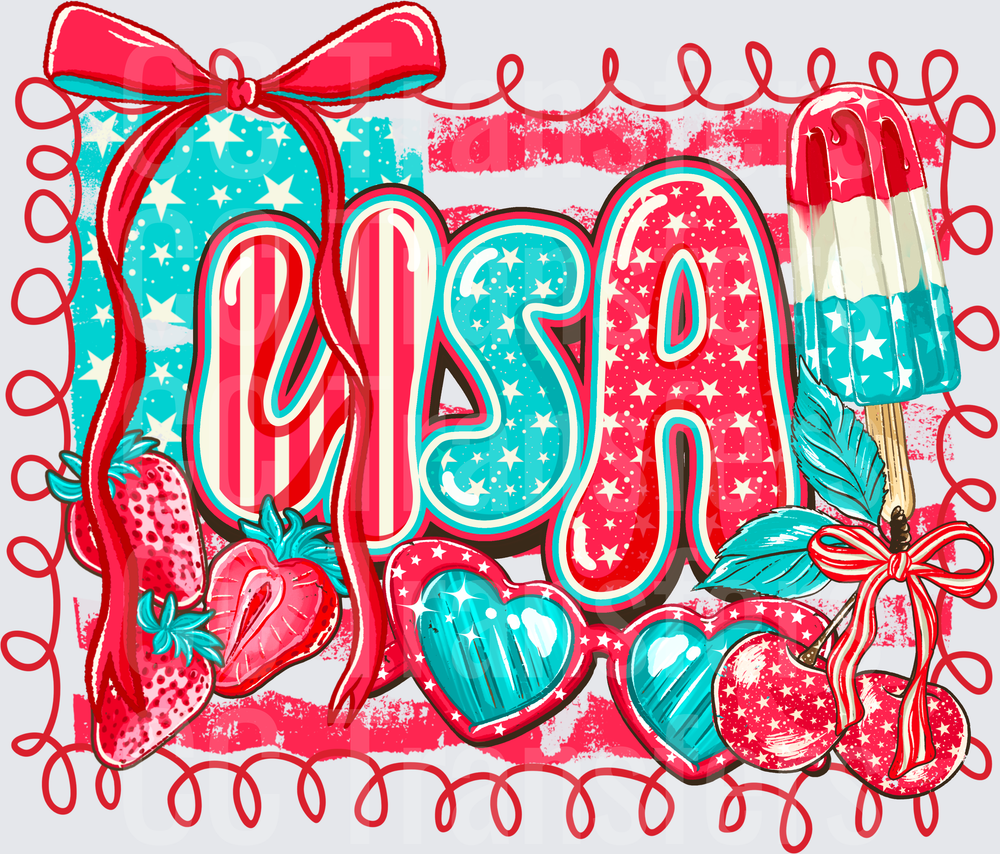 USA Patriotic Red White Blue Summer Treats Doodle (DTF)