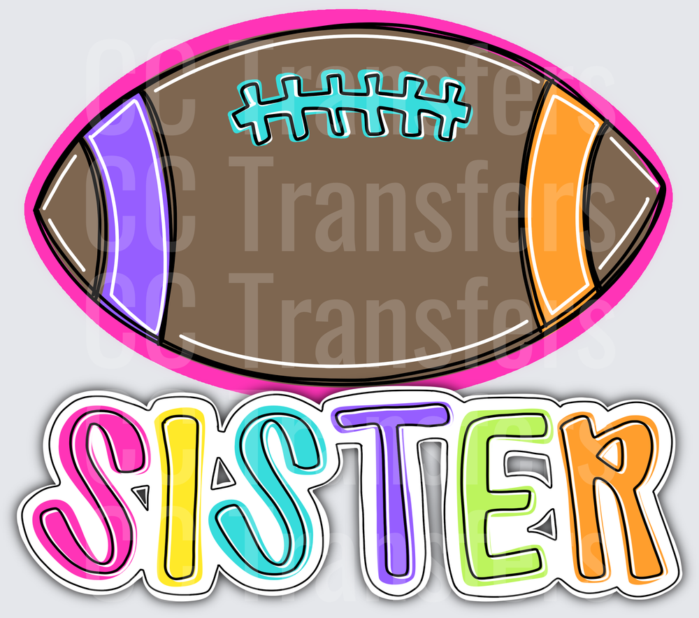 Colorful Football Sister Multicolor Doodle Design (DTF)