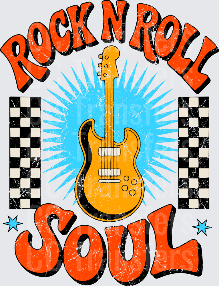 Rock N Roll Soul Retro Guitar Checkered Grunge Design (DTF)