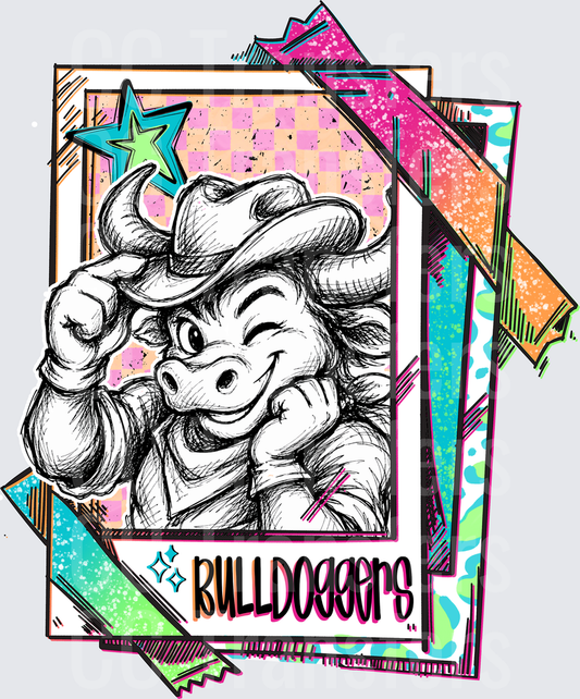 Retro Bulldoggers Bull Mascot Cowboy Hat Trading Card (DTF)