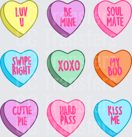 Colorful Valentine Conversation Candy Hearts Set (DTF)