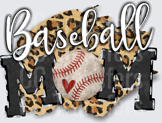 Baseball Mom Leopard Print Heart Ball Graphic (DTF)