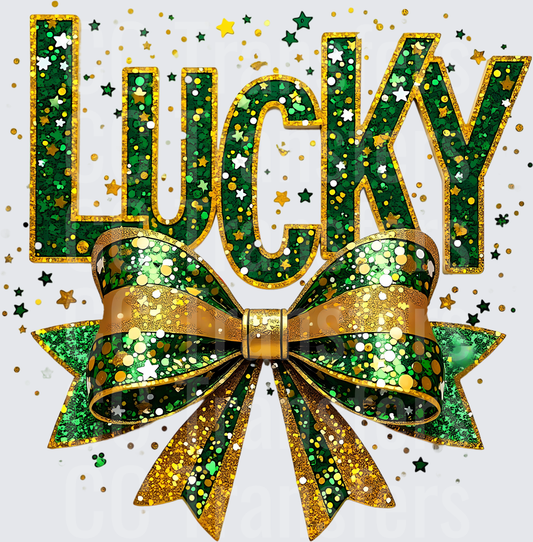 Lucky Green Gold Glitter Bow St. Patrick's Day (DTF)