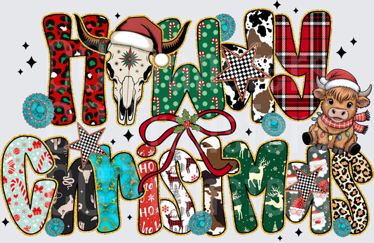 Merry Christmas Western Cowhide Leopard Plaid Patchwork DTF